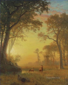  LIGERO Pintura - LUZ EN EL BOSQUE Animal ciervo americano Albert Bierstadt
